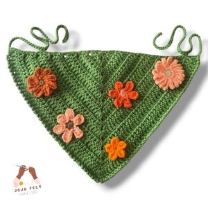 Flowerful Light Green Bandana, Handmadebyme, Lightweight, One Size, All Crochet